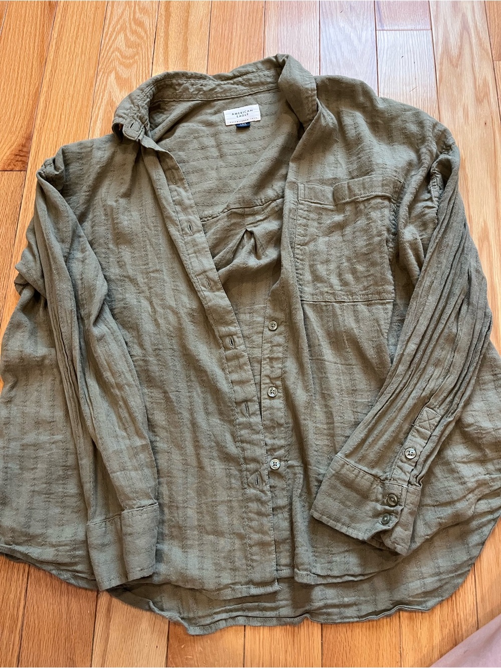 American Eagle Outfitters Olive Button-Down Women's Shirt